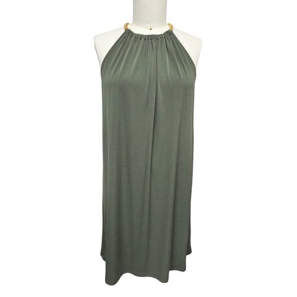 Michael by Michael Kors Olive Green Gold Chain Halter Dress XL - Picture 1 of 5